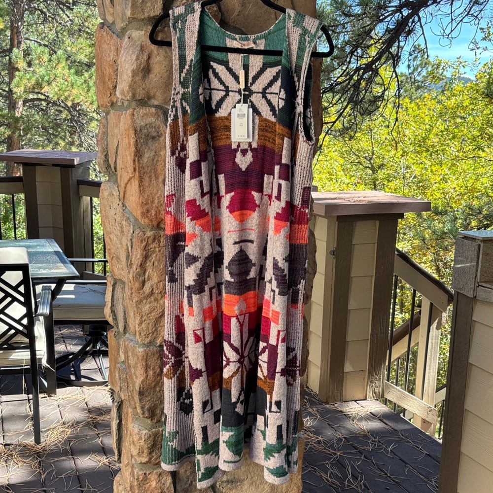 Anthropologie Multicolor Geometric Sleeveless Cardigan